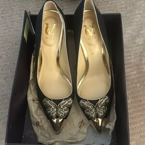 Black metal tip heels